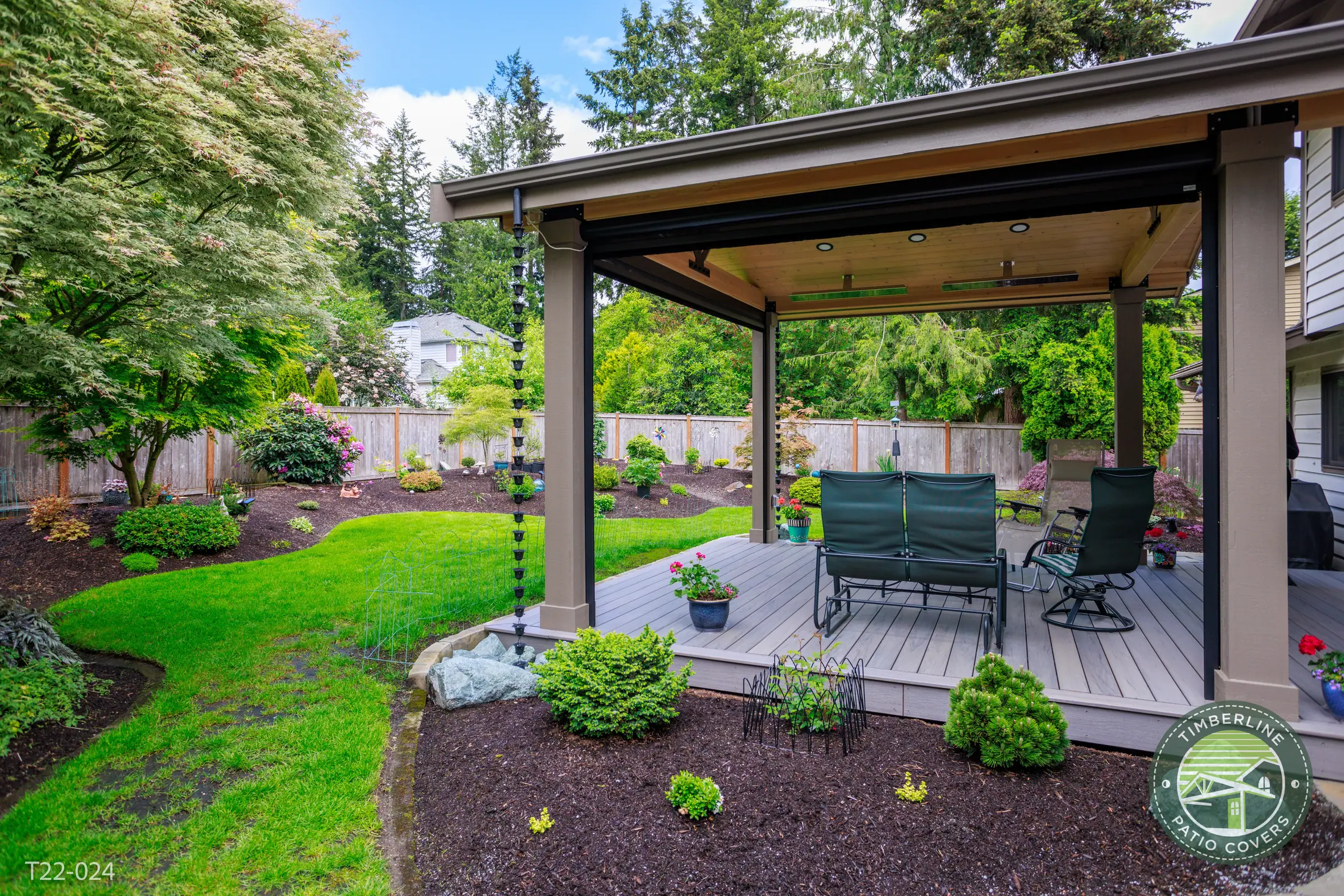 Covered outdoor living space wired and lit by Rock Electric